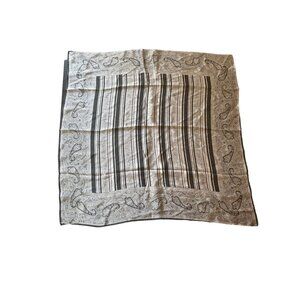 Vintage Bill Blass Silk Scarf With Paisley & Stripes Black/Beige